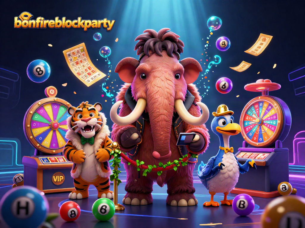 Experience the excitement of bonfireblockparty with a vibrant casino scene featuring unique characters.